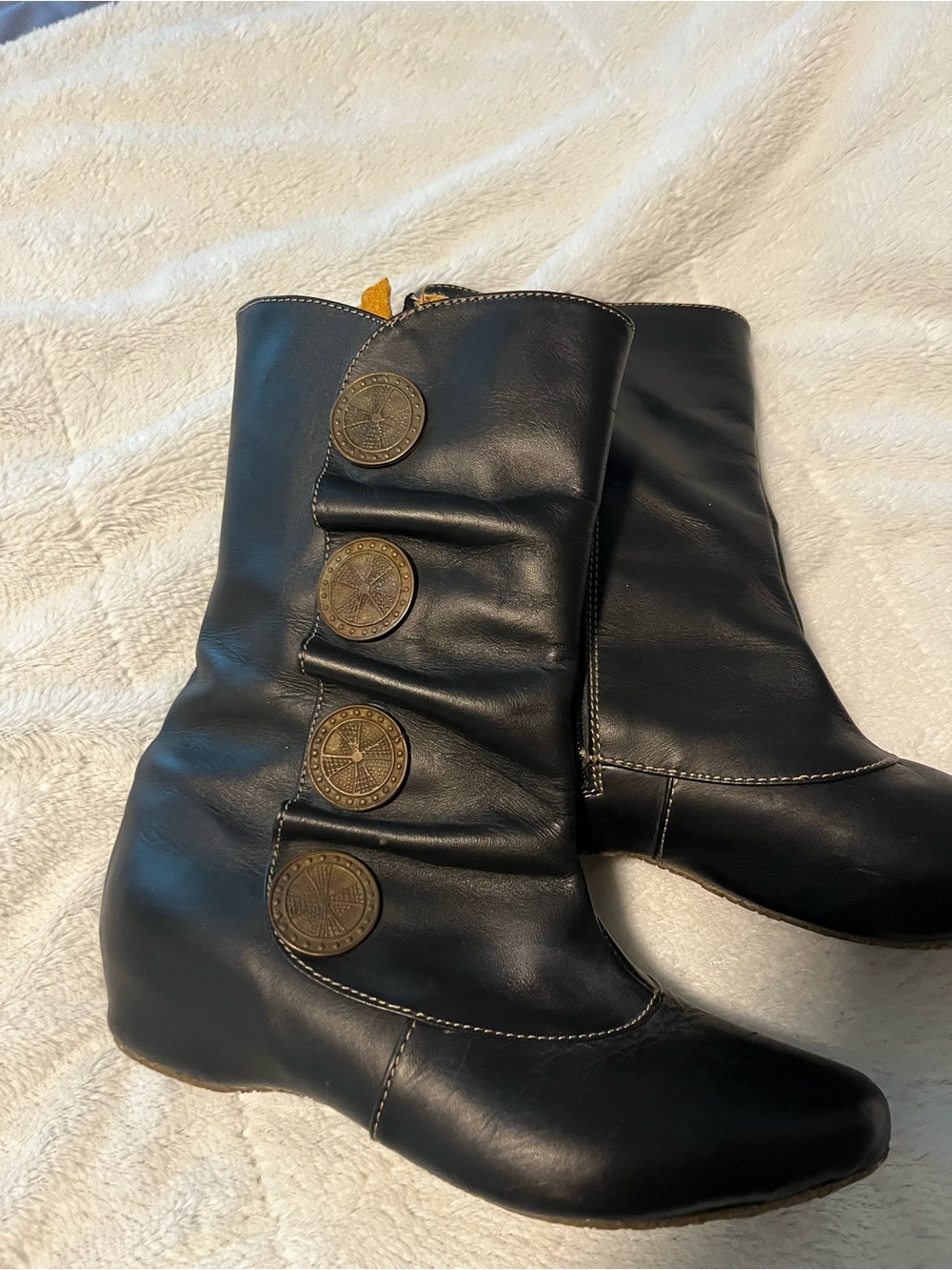 Livie & Luca Leather Black/Brown Women's Button-Detail Mid-Calf Boots